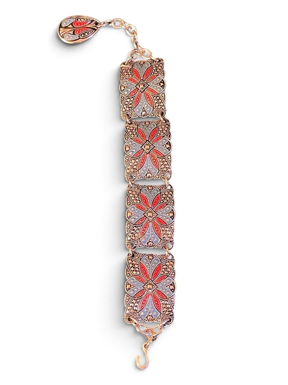 Vintage West Germany Eloxal Intricate Enamel Panel Bracelet